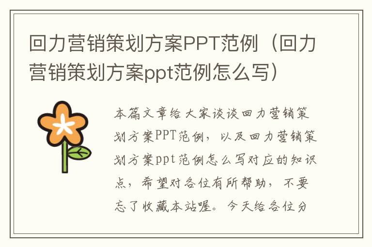 回力营销策划方案PPT范例（回力营销策划方案ppt范例怎么写）