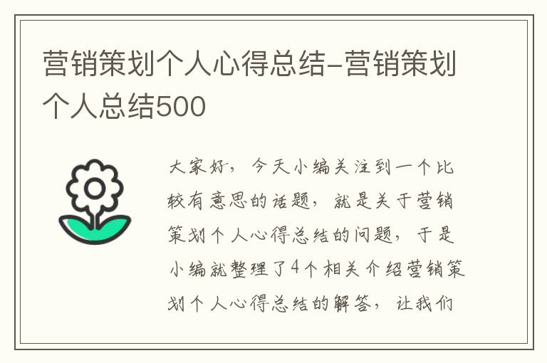 营销策划个人心得总结-营销策划个人总结500