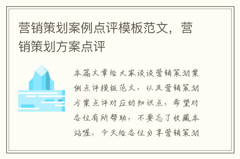 营销策划案例点评模板范文，营销策划方案点评