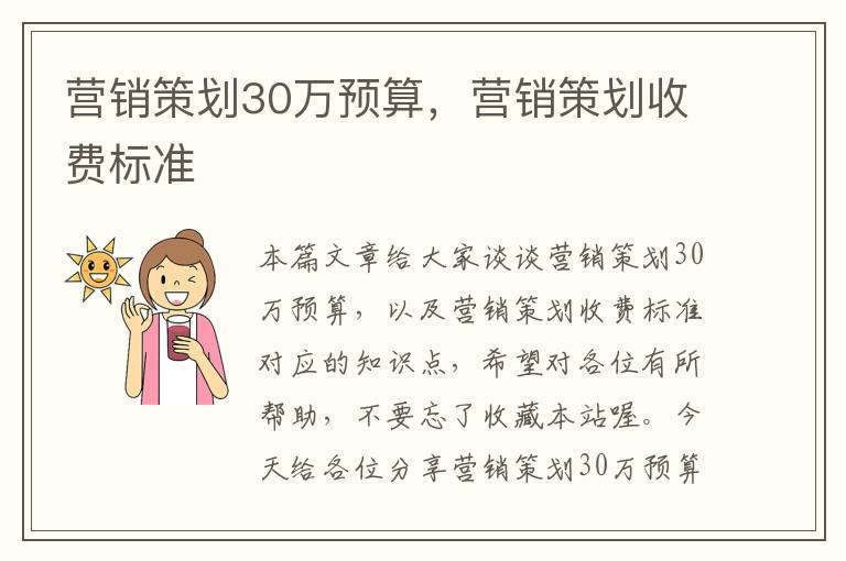 营销策划30万预算，营销策划收费标准