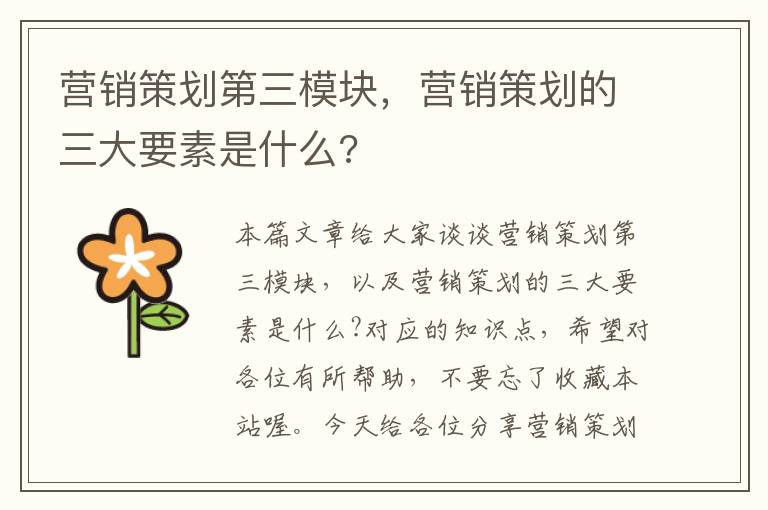 营销策划第三模块，营销策划的三大要素是什么?