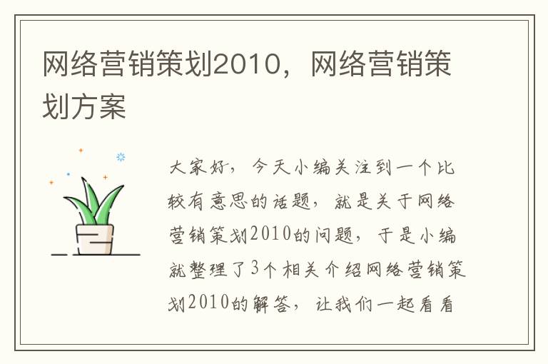 网络营销策划2010，网络营销策划方案