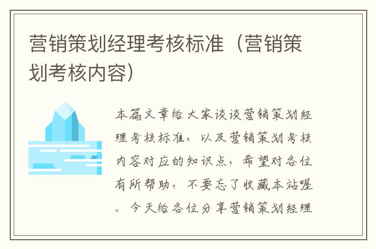 营销策划经理考核标准（营销策划考核内容）