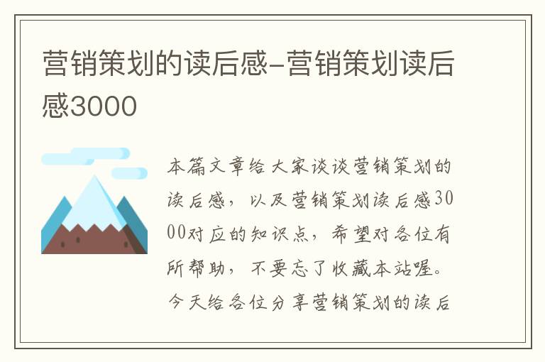 营销策划的读后感-营销策划读后感3000