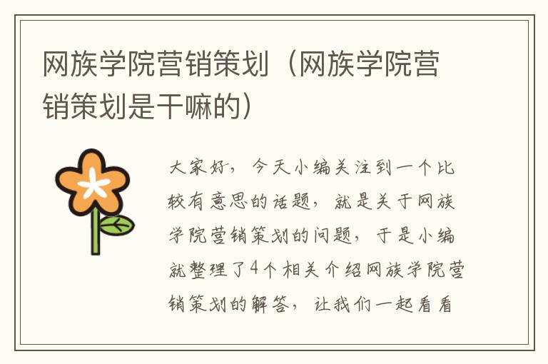 网族学院营销策划（网族学院营销策划是干嘛的）