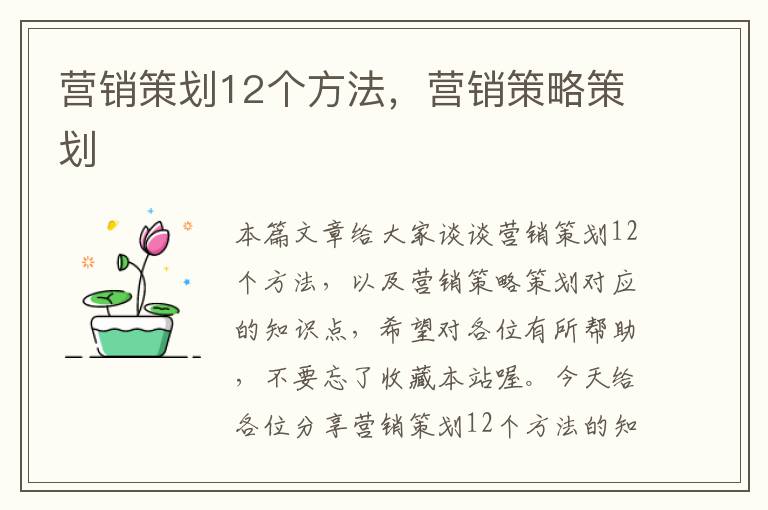 营销策划12个方法，营销策略策划