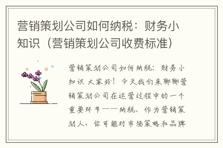 营销策划公司如何纳税：财务小知识（营销策划公司收费标准）