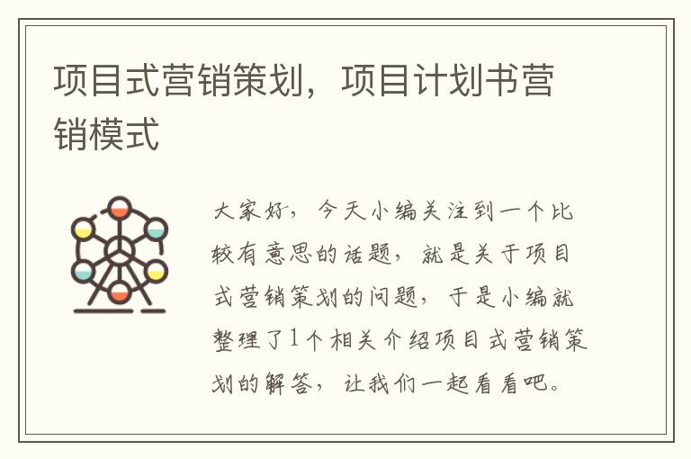 项目式营销策划，项目计划书营销模式