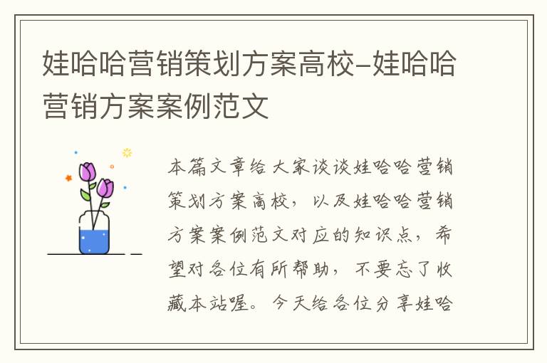 娃哈哈营销策划方案高校-娃哈哈营销方案案例范文