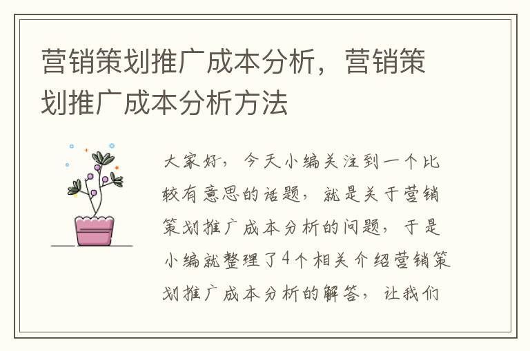 营销策划推广成本分析，营销策划推广成本分析方法