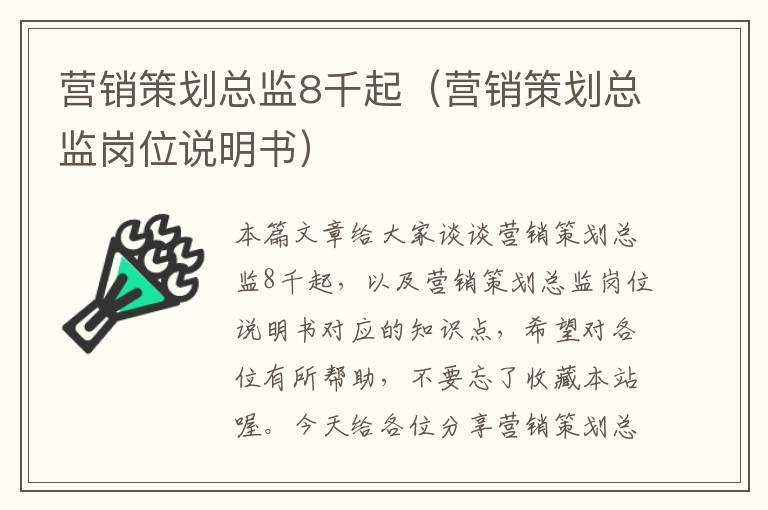 营销策划总监8千起（营销策划总监岗位说明书）