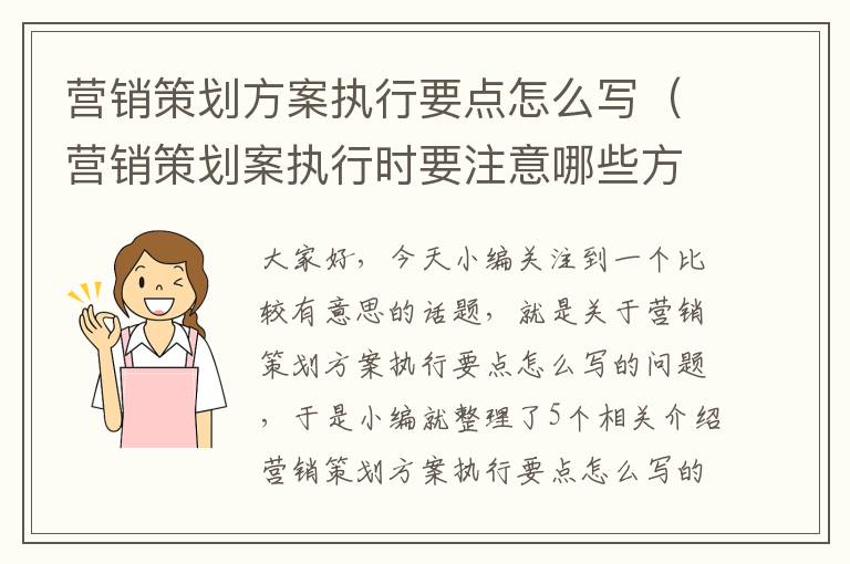 营销策划方案执行要点怎么写（营销策划案执行时要注意哪些方面）