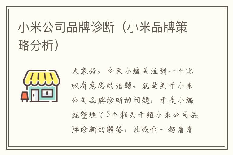 小米公司品牌诊断（小米品牌策略分析）