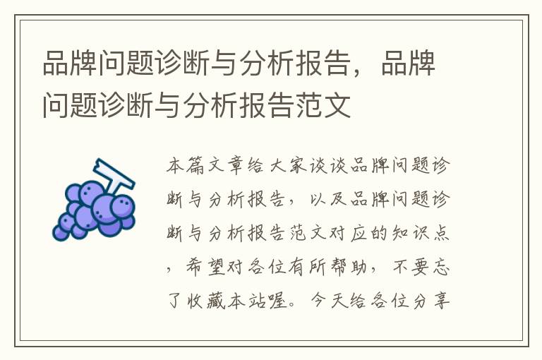 品牌问题诊断与分析报告，品牌问题诊断与分析报告范文