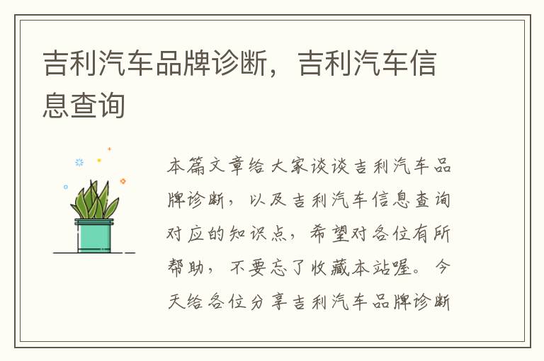 吉利汽车品牌诊断，吉利汽车信息查询