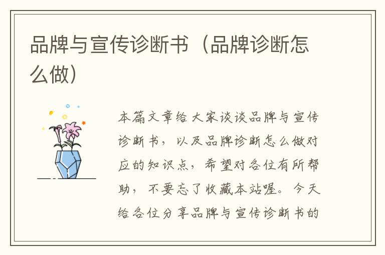 品牌与宣传诊断书（品牌诊断怎么做）