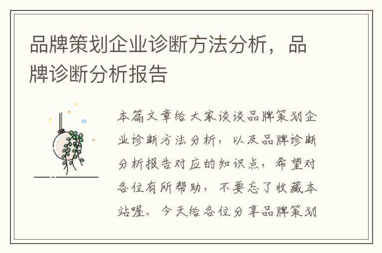 品牌策划企业诊断方法分析，品牌诊断分析报告