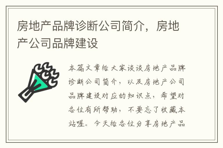 房地产品牌诊断公司简介，房地产公司品牌建设